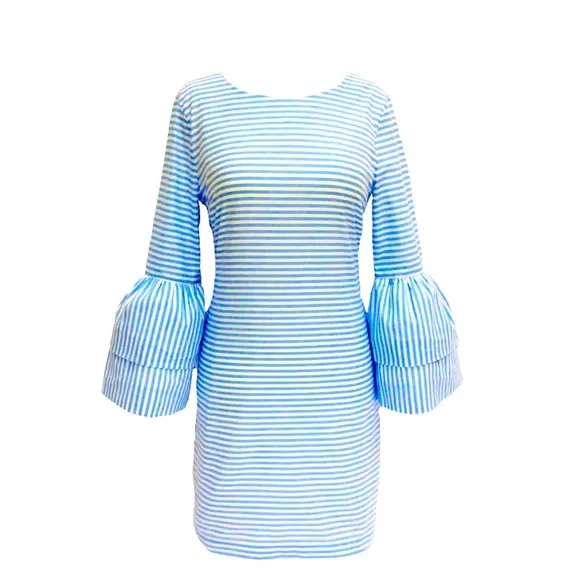 knee length dresses for ladies Fringed Striped Polo Mini Dress – English Factory main image 1